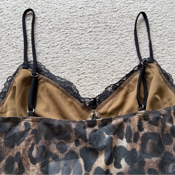 Forever 21 Leopard Animal Print Black Lace Trim V-Neck Cami Tank Top Camisole L - Picture 11 of 12